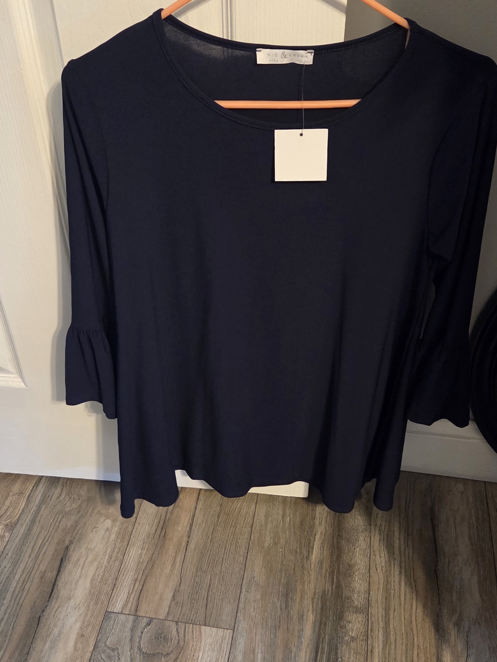 Women’s Navy Bell-Sleeve Blouse - Classic Scoop Neck